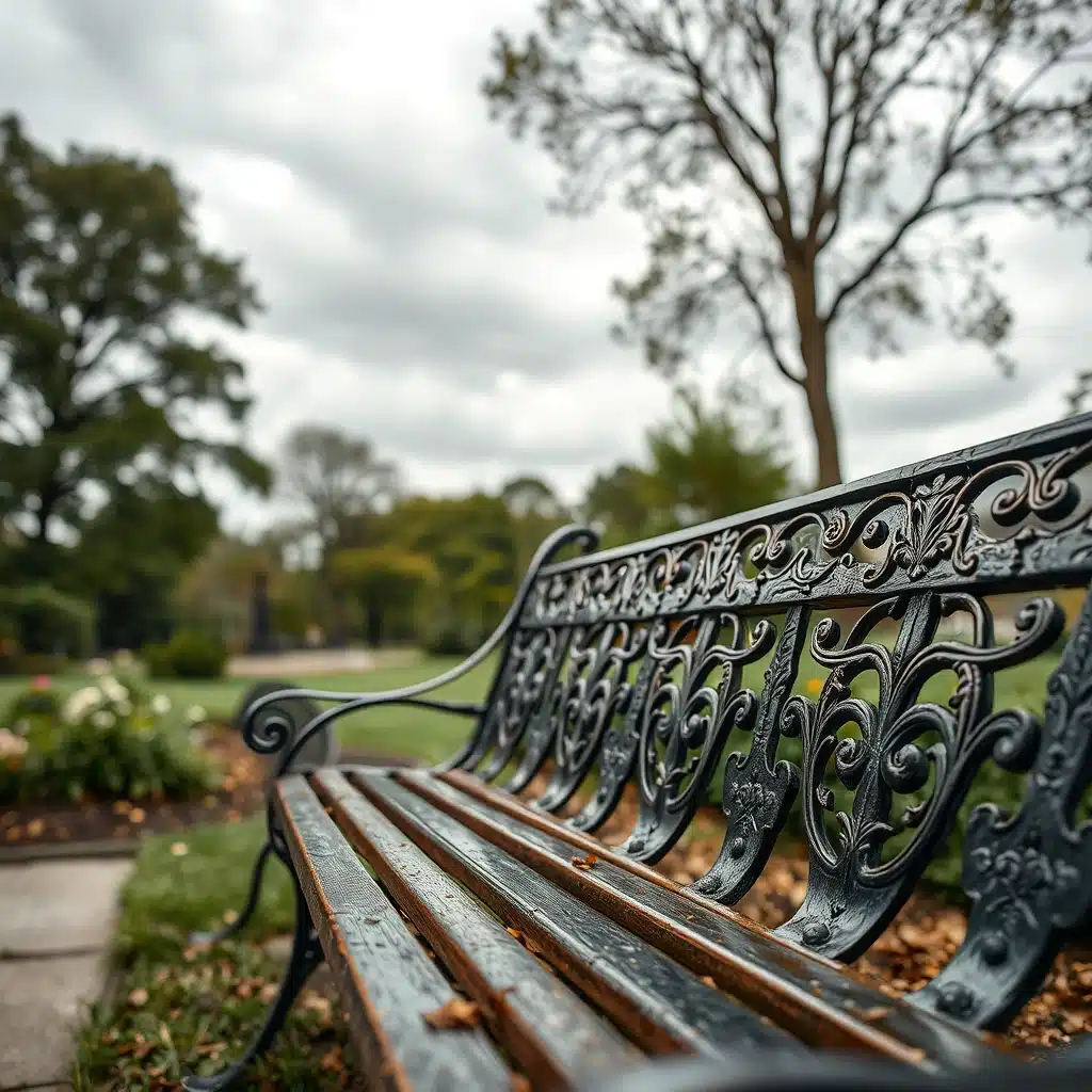banco de jardim de ferro com detalhes ornamentais