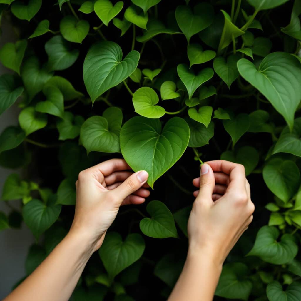 cultivo da planta folha de coração em jardim vertical