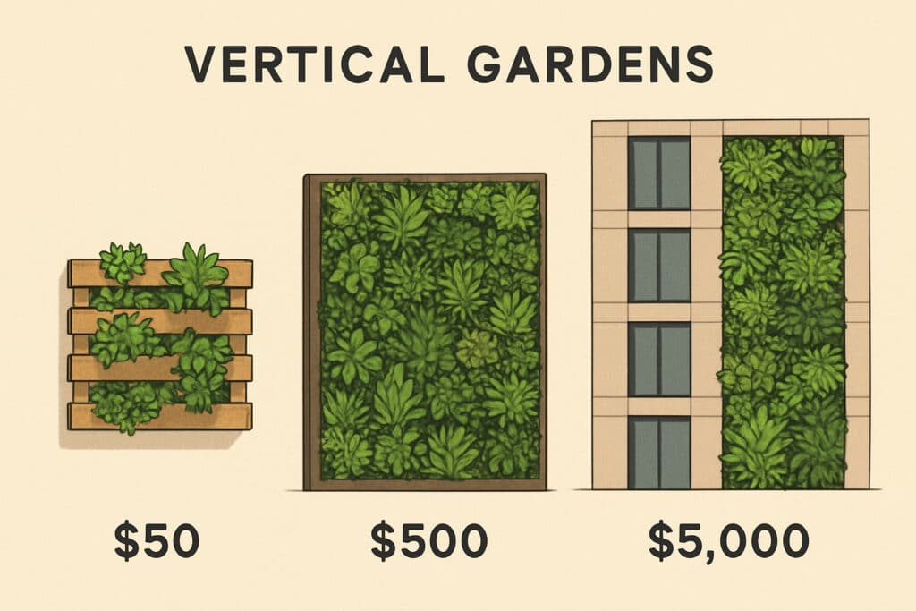 Diferentes modelos de jardins verticais externos no Brasil.