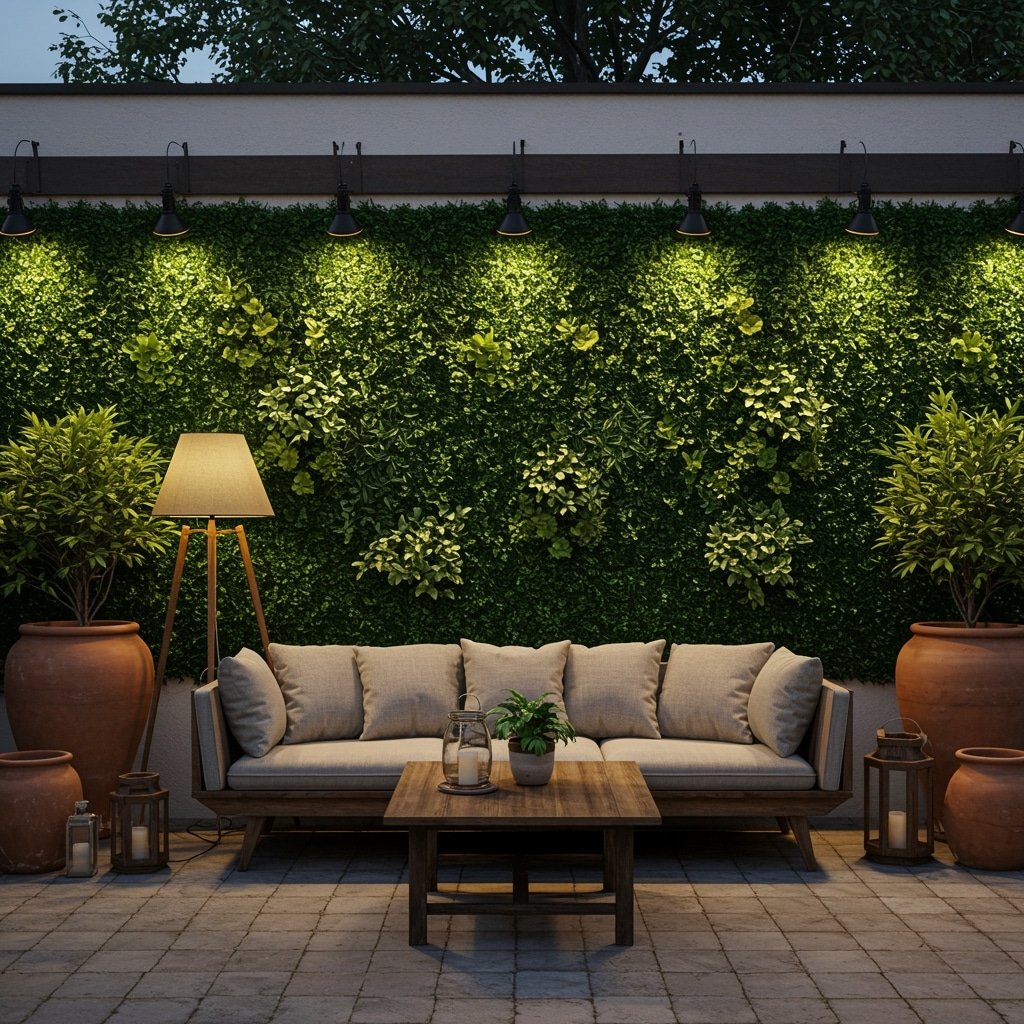 Estilo de decoração com jardim vertical artificial externo