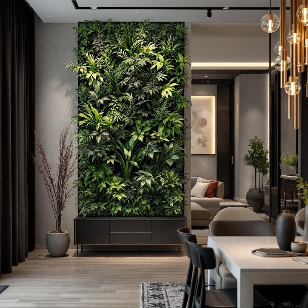 jardim vertical artificial como divisória de ambiente
