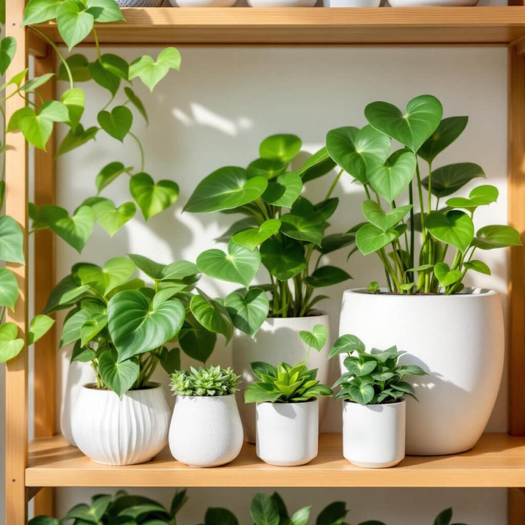 espécies de planta com folha de coração em vasos