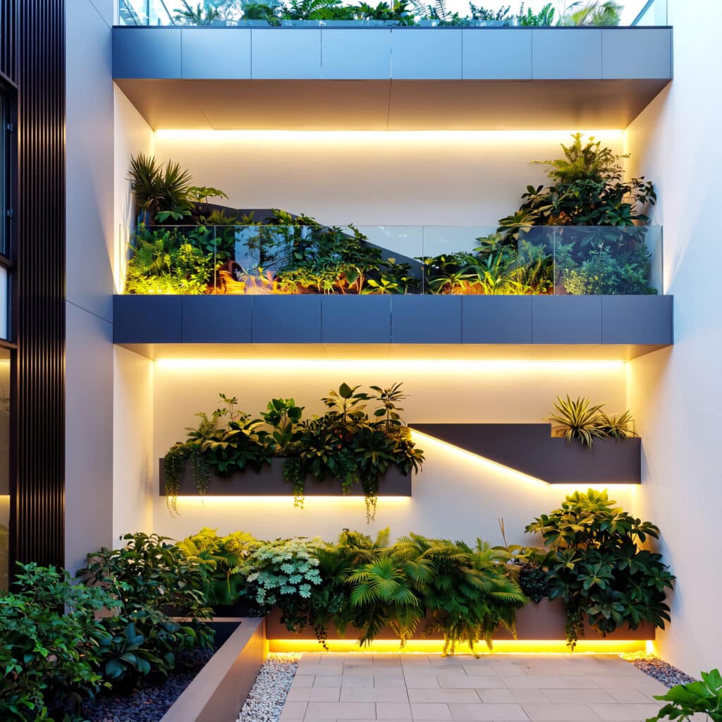 nspirações modernas de jardins verticais externos.