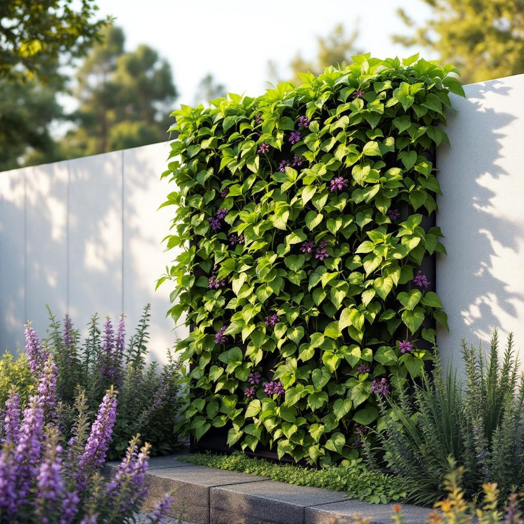 jardim parede vertical com heras e plantas resistentes ao sol