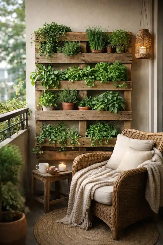 jardim vertical com pallet na parede externa