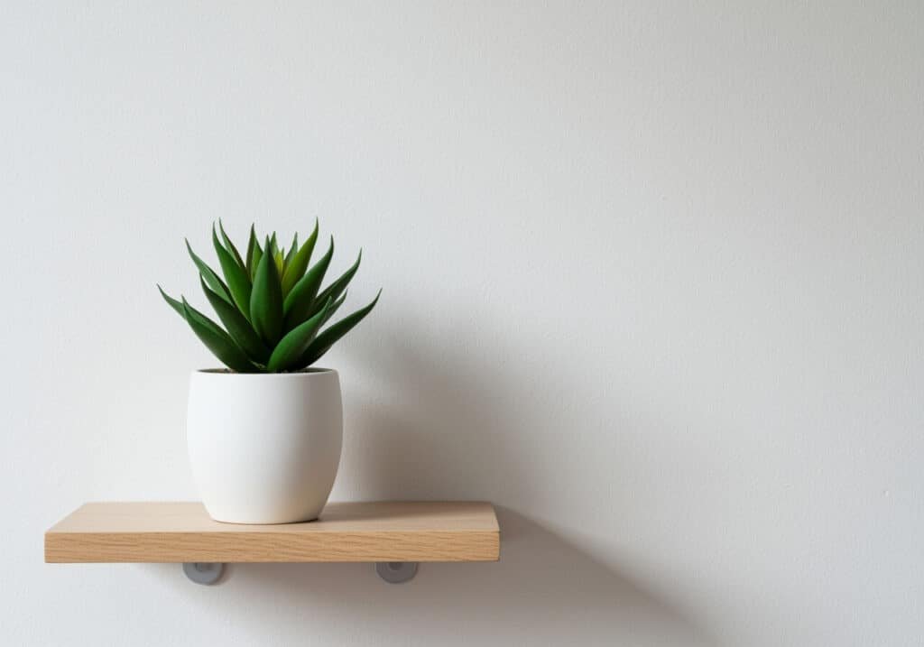 planta artificial minimalista sobre prateleira