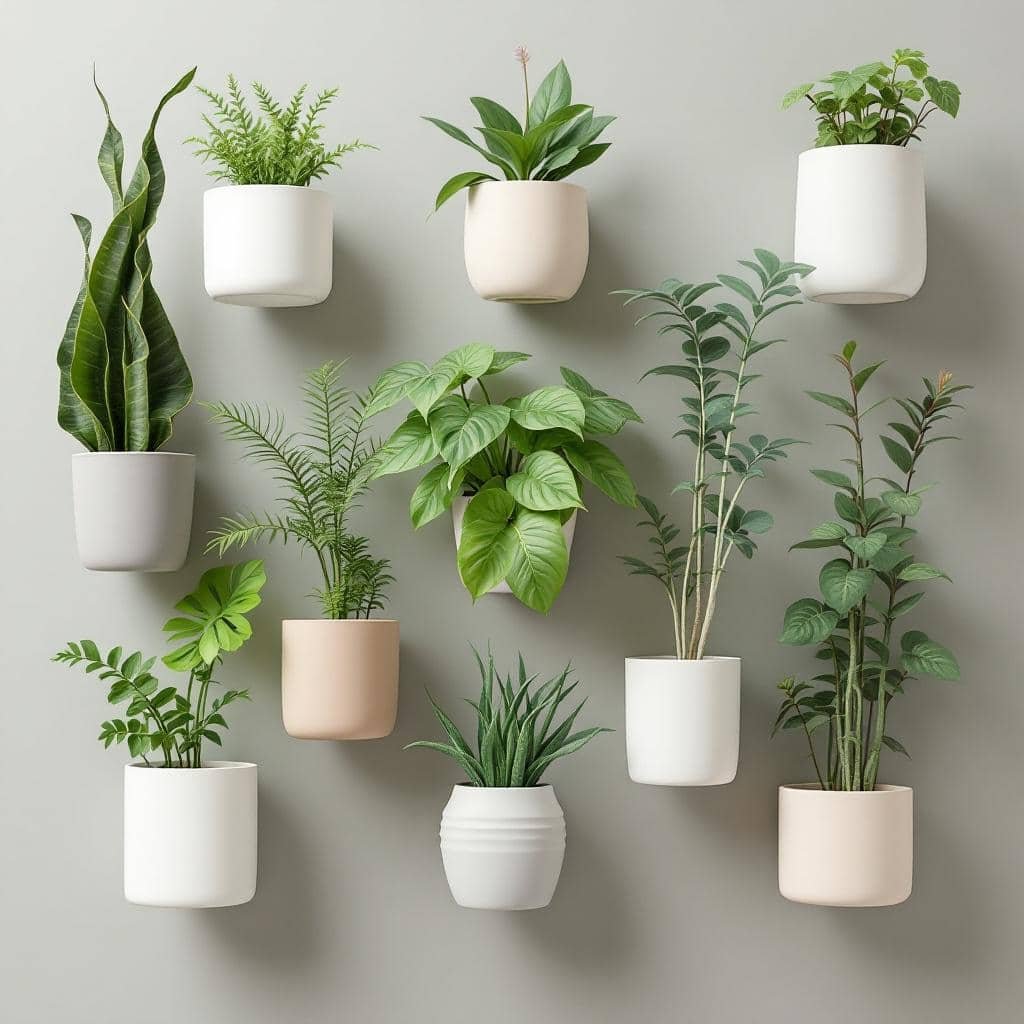 vasos minimalistas com plantas artificiais neutras