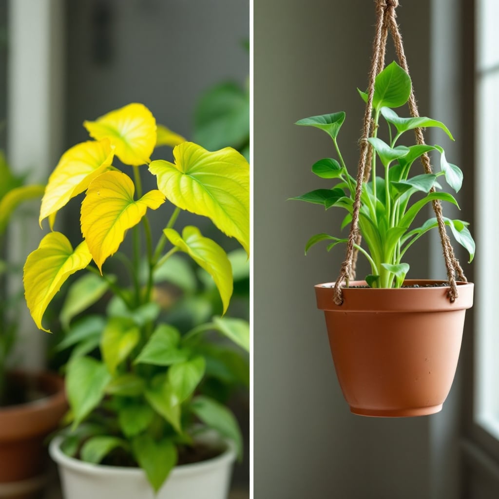 Diferença entre planta saudável e planta com excesso de água.