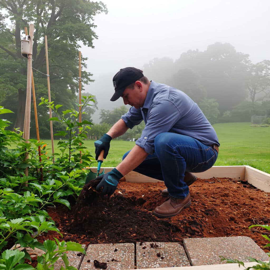 Aplicação de mulch para proteger o solo do frio